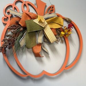 Festive Orange Pumpkin Wreath with Multicolor Accents
